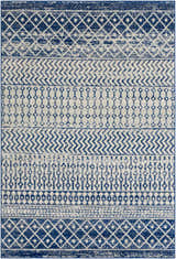 Close-up of the Constantin Blue Area Rug featuring a bohemian-inspired geometric pattern. Design-Rectangle-537