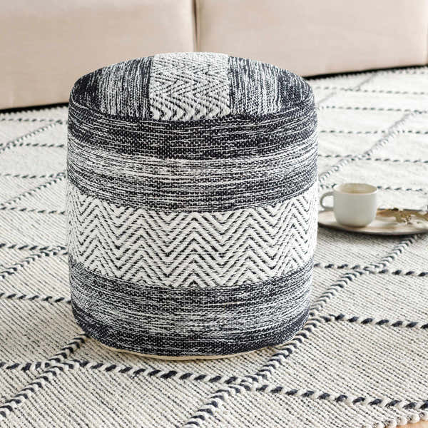 Gunnislake Knitted Black Cotton Pouf - Clearance