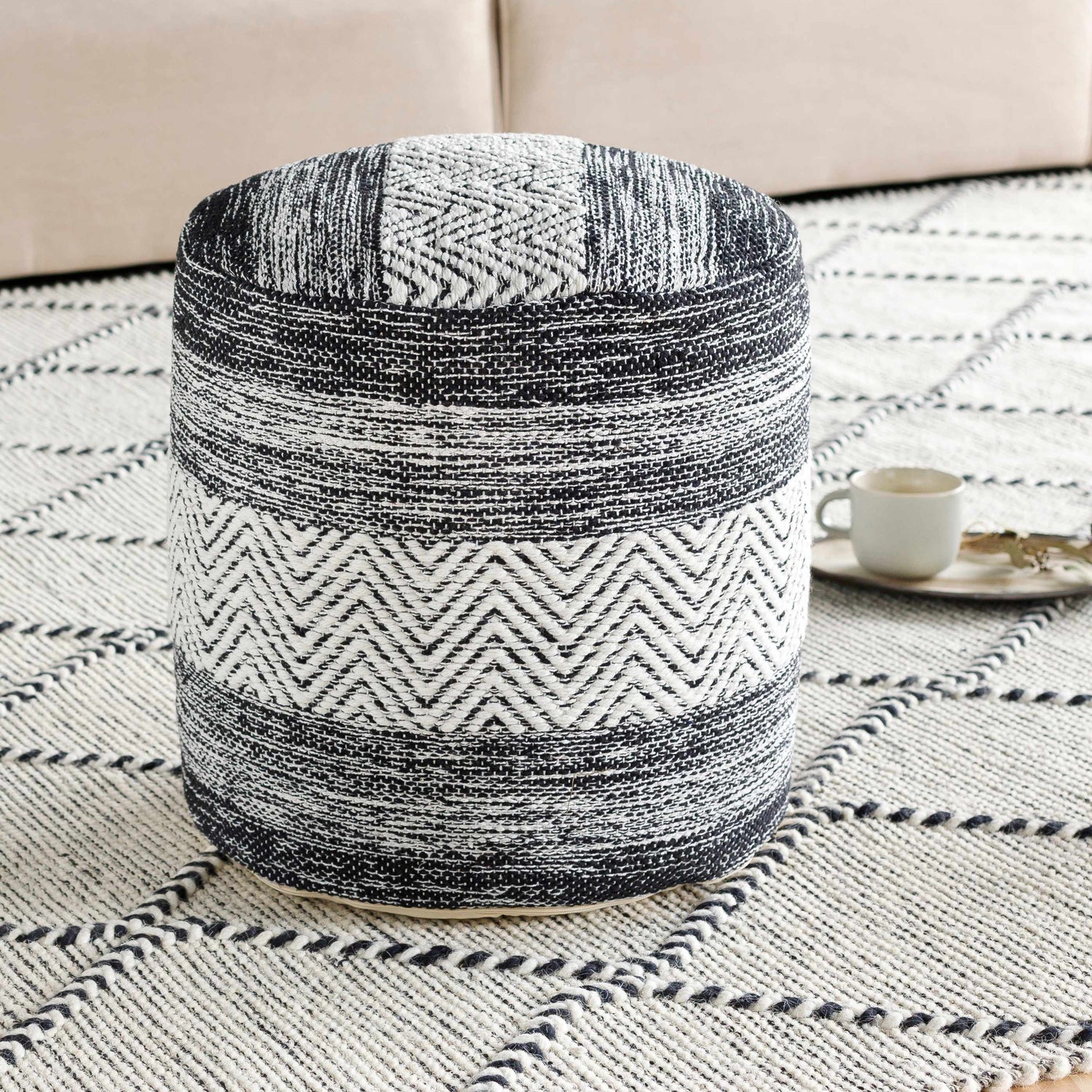 Gunnislake Knitted Black Cotton Pouf - Clearance