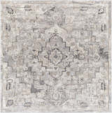 Close-up of the Hagdan Thick Luxe Rug. Traditional oriental design in cream, gray, light beige, and light gray tones. Design-Square-710
