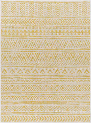 Close-up of the Haluk Area Rug. Beige rug with a brass geometric pattern. Farmhouse style. Design-Rectangle-5377