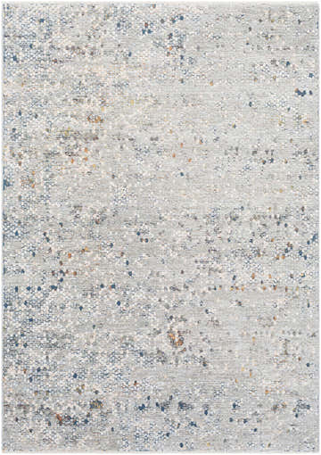 Close-up of the Hamler Honeycomb Mosaic Rug. Features a deep teal, ivory, orange, sage, and wheat honeycomb pattern. Design-Rectangle-582