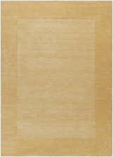 Close-up of a hand-loomed Bordered Solid Camel Yellow Wool Rug featuring a simple, contemporary design. Design-Rectangle-811