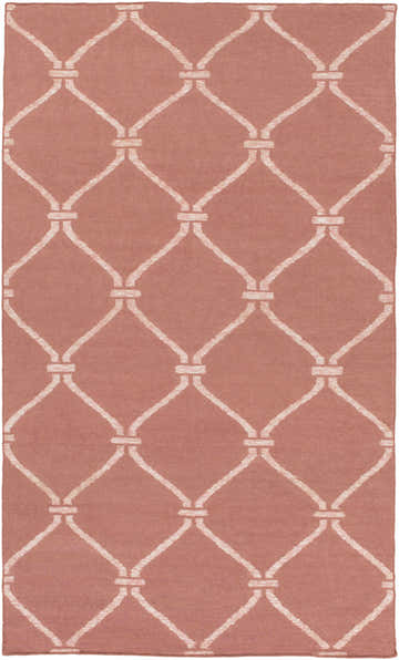 Dusty pink Hazelhurst Area Carpet with a light gray diamond trellis pattern. Hand woven wool rug. Design-Rectangle-576