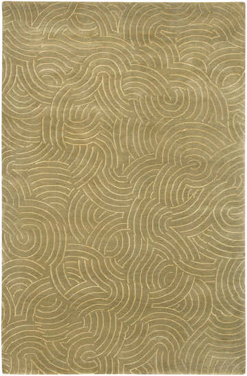 Close-up of the Heswall Area Carpet in camel and beige, featuring a hand-knotted, swirling geometric pattern. Design-Rectangle-58