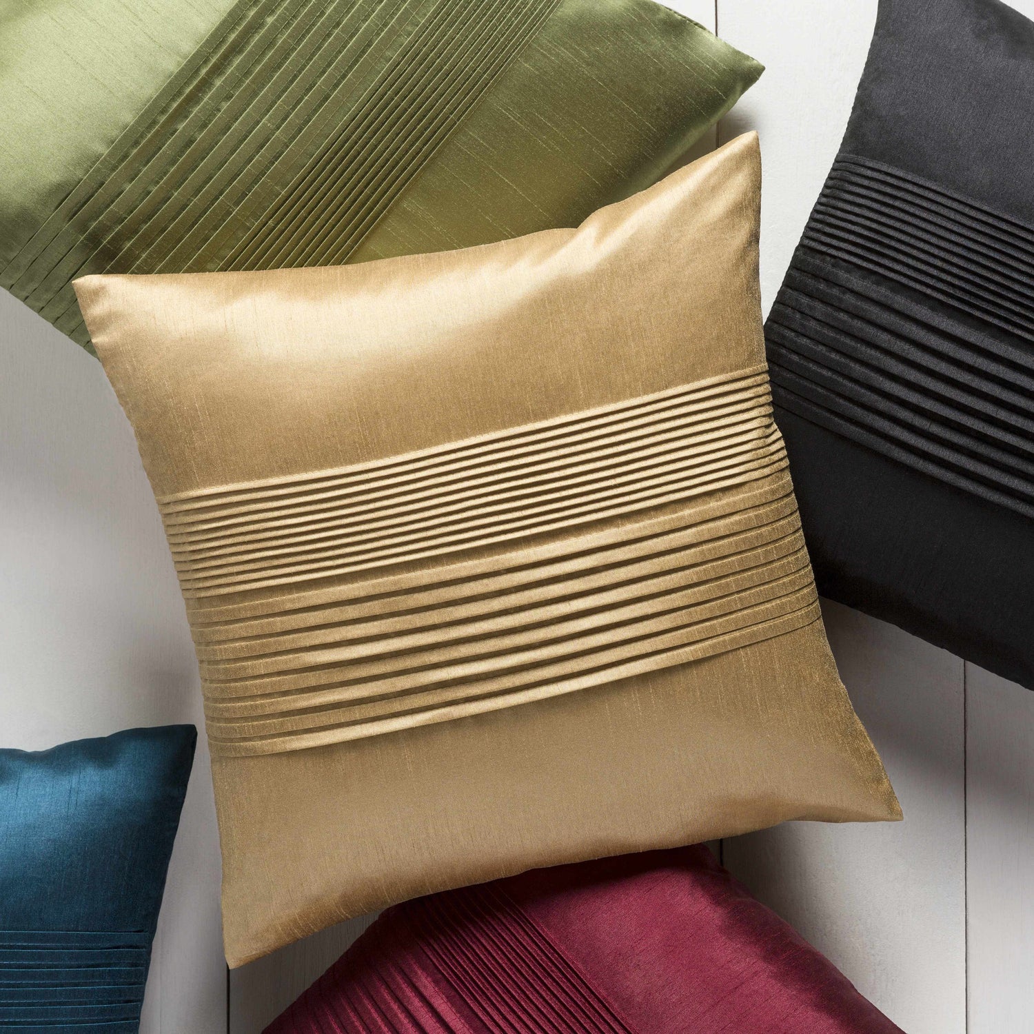 Early Green Pleated Satin Throw Pillow - Clearance