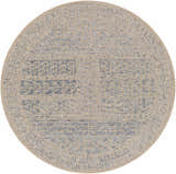 Round Hinton Wool Area Rug with a beige and blue geometric, hand-tufted, bohemian design. Design-Round-6