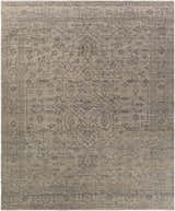 Close-up of Hollym Premium Rug - Clearance. Hand-knotted wool rug in beige, black, and charcoal with a traditional Oriental pattern. Design-Rectangle-810