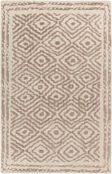 Close-up of the Halesworth Premium Area Carpet, a hand-knotted wool rug with a brown diamond pattern on a light beige background. Design-Rectangle-58