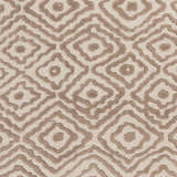 Close-up of the Halesworth Premium Area Carpet. Brown diamond pattern on a light beige wool rug. Hand knotted texture. Swatch