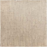 Close-up of Hotchkiss Area Carpet. Hand-knotted wool rug in light brown with brick red and mustard linear pattern. Design-Square