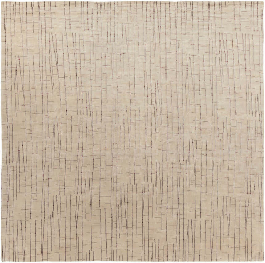 Close-up of Hotchkiss Area Carpet. Hand-knotted wool rug in light brown with brick red and mustard linear pattern. Design-Square