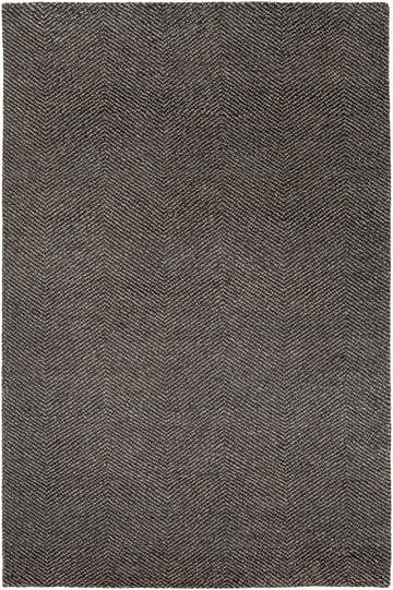 Close-up of the hand-knotted Hoyt Carpet in charcoal and off-white. Contemporary rug with a subtle chevron pattern. Design-Rectangle-576