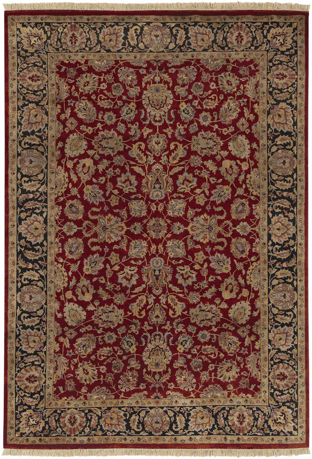 Detailed floral pattern of the hand-knotted Hornsey Area Rug in beige, black, dark brown, gray, and sage. Design-Rectangle-5686