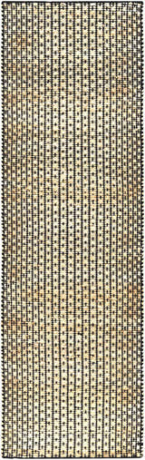 Close-up of Iqaluit Natural Jute Rug. Hand-woven rug with black grid pattern on light beige jute. Contemporary, farmhouse style. Design-Runner-268