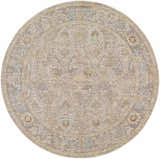Round Istas Thick Luxe Area Rug in cloud gray, lambswool, and light brown with a traditional floral pattern. Design-Round