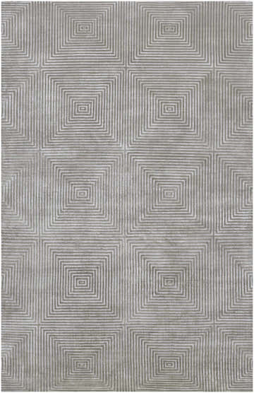 Close-up of the Ivel Carpet. Gray and light gray hand-knotted rug with a contemporary square pattern. Design-Rectangle-58