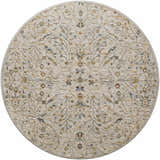 Round Kabungahan Oushak Style Floral Rug with cream, denim, mustard, and light brown floral design. Design-Round-53
