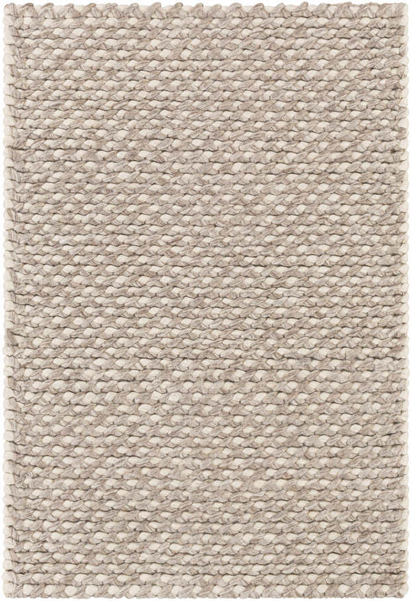 Close-up of the hand woven Keldron Clearance Rug. Charcoal and cream wool and viscose blend. Contemporary style. Design-Rectangle-23