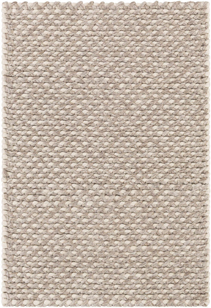 Close-up of the hand woven Keldron Clearance Rug. Charcoal and cream wool and viscose blend. Contemporary style. Design-Rectangle-23