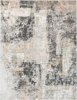 Close-up of the Kiana Area Rug showcasing its contemporary, abstract design in shades of gray, white, and gold. Design-Rectangle-710103