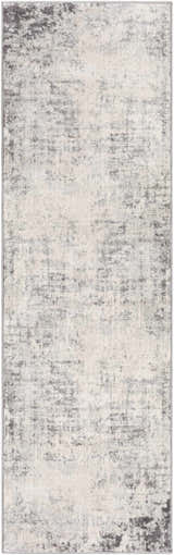 Close-up of the Kalanganan Abstract Gray Rug, showcasing its charcoal, gray, and off-white contemporary design. Design-Runner-2373