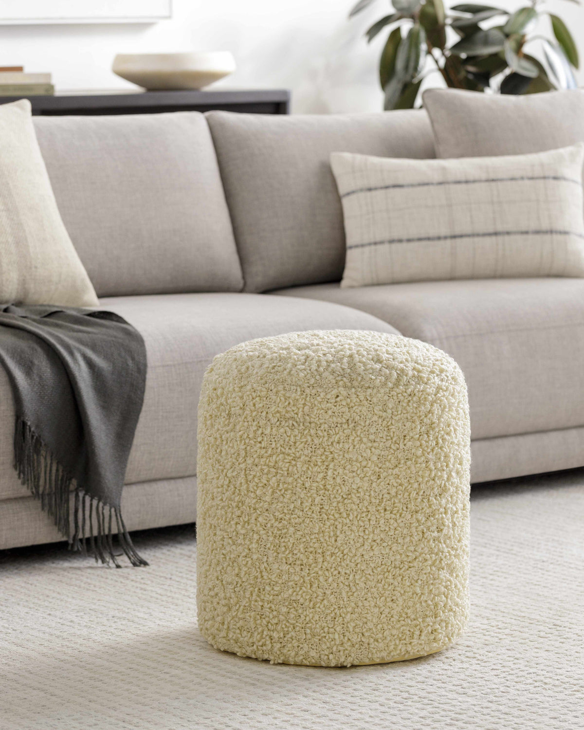 Kamarpukur Ivory Knitted Gray Cotton Pouf - Clearance