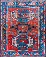 Detailed close-up of the Kodiak Red&Blue Oriental Area Rug, featuring traditional geometric patterns and rich colors. Design-Rectangle-7696