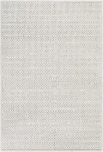Close-up of the Kirkburton Beige Outdoor Rug. Contemporary style with a subtle geometric pattern and light beige color. Design-Rectangle-5373