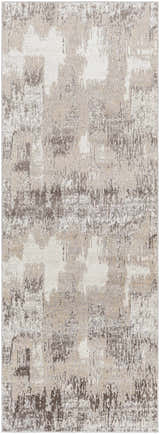 Close-up of the Kuyucak Washable Area Rug. Contemporary design in brown, cream, gray, light beige, and taupe tones. Design-Runner-2773