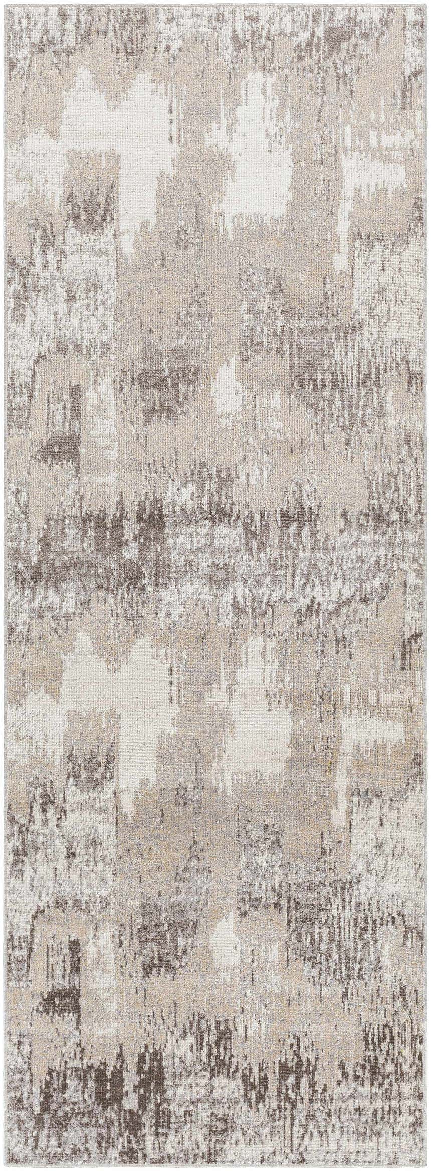 Close-up of the Kuyucak Washable Area Rug. Contemporary design in brown, cream, gray, light beige, and taupe tones. Design-Runner-2773
