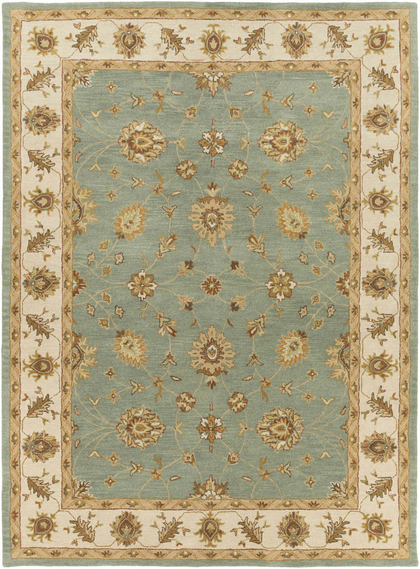 Detailed Lagrange Sage Regency Wool Carpet with floral pattern and beige border. Design-Rectangle-811