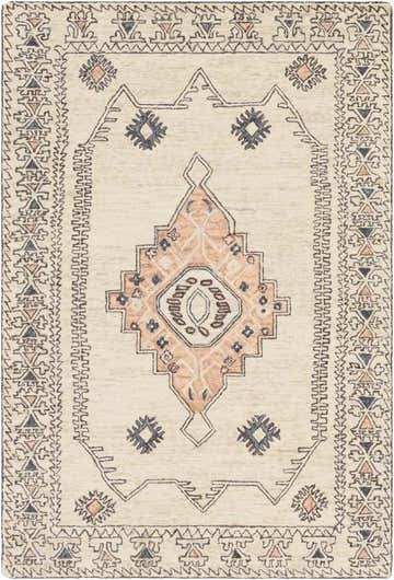 Close-up of the hand-tufted Laketon Wool Area Rug. Oriental design in charcoal, dusty pink, ivory, and gray tones. Design-Rectangle-576