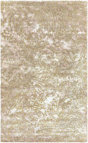 Close-up of the Pensacola Tan rug. Premium wool and viscose rug with a light brown, mustard, and tan contemporary design. Design-Rectangle-58