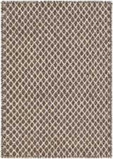 Close-up of Lingo Brown Trellis Flatweave Rug. Dark brown and oatmeal diamond trellis pattern, hand woven wool texture. Design-Rectangle-23