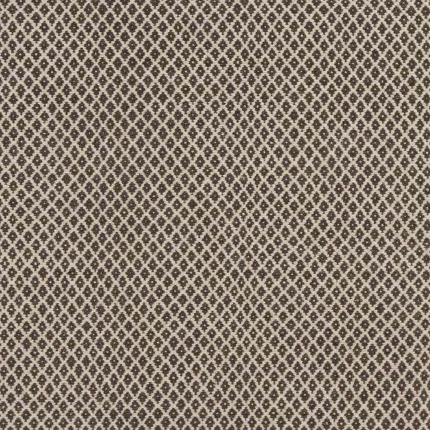 Close-up of the Lingo Brown Trellis Flatweave Rug, featuring a dark brown and oatmeal diamond pattern. Swatch