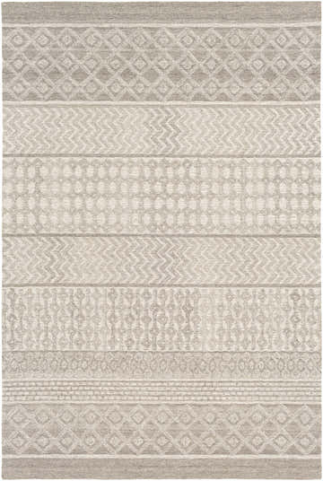 Close-up of the Lone Beige Tufted Maroc Wool Rug, featuring a bohemian-inspired geometric pattern and soft, neutral colors. Design-Rectangle-576