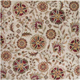 Close-up of the Longford Beige Floral Hand Tufted Wool Carpet. Features burgundy, brown, and beige flower and leaf pattern. Design-Square-8