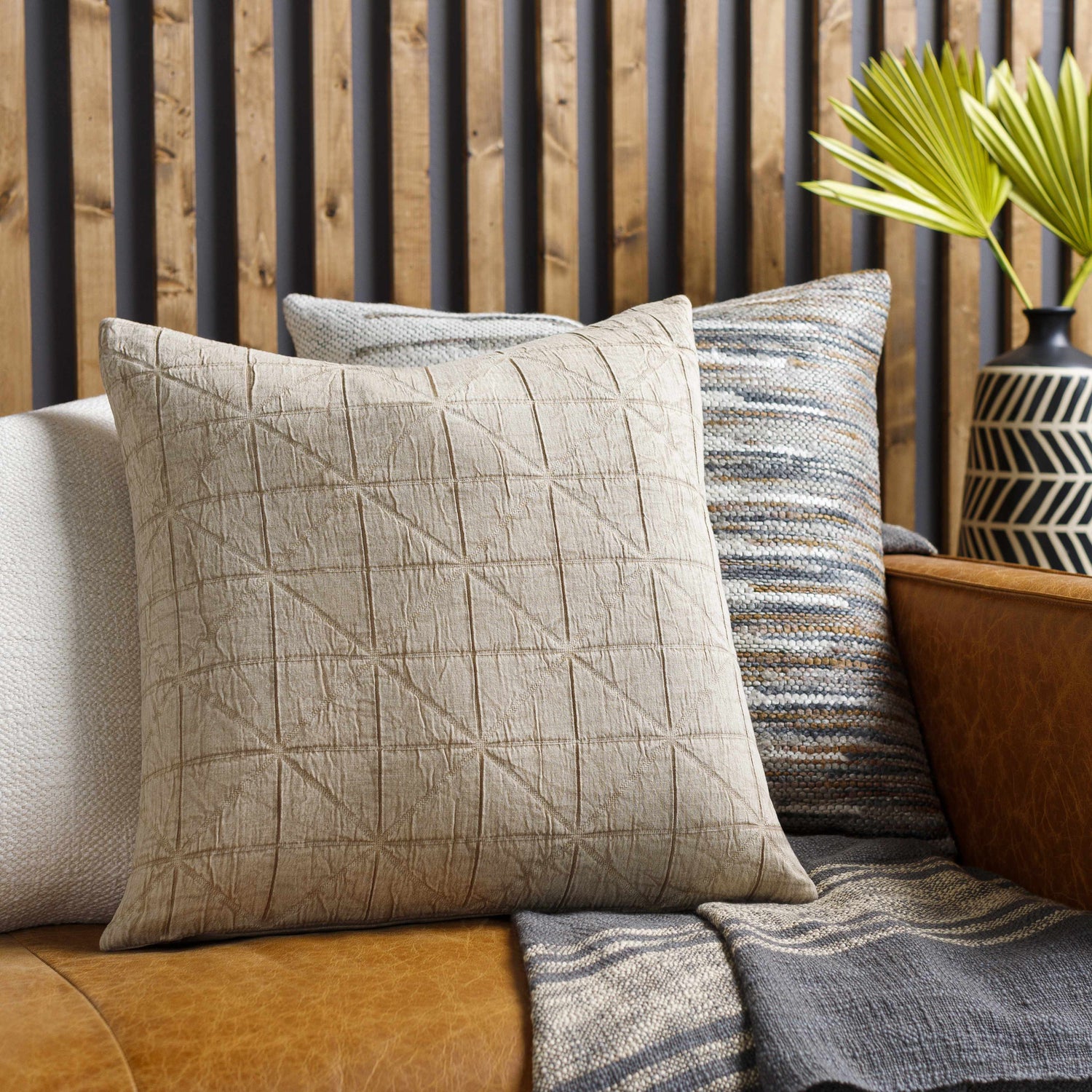 Bevara Beige Natural Textured Woven Cottage Country Cotton Accent Pillow - Clearance