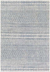 Close-up of Madras Light Blue Green All Over Performance Area Rug featuring bohemian-inspired geometric patterns. Design-Rectangle-5376