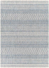 Close-up of the Madras Light Blue Green All Over Performance Area Rug featuring bohemian-inspired geometric patterns. Design-Rectangle-679