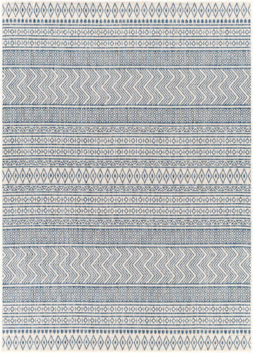 Close-up of the Madras Light Blue Green All Over Performance Area Rug featuring bohemian-inspired geometric patterns. Design-Rectangle-679