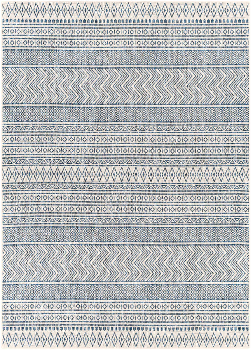 Close-up of the Madras Light Blue Green All Over Performance Area Rug featuring bohemian-inspired geometric patterns. Design-Rectangle-679