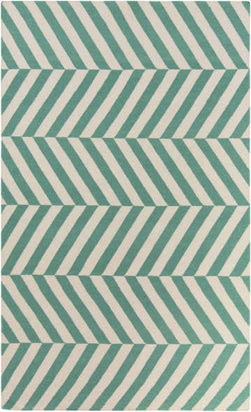 Close-up of Magdalena Area Carpet. Hand-woven wool rug with emerald and ivory stripes in a contemporary pattern. Design-Rectangle-58