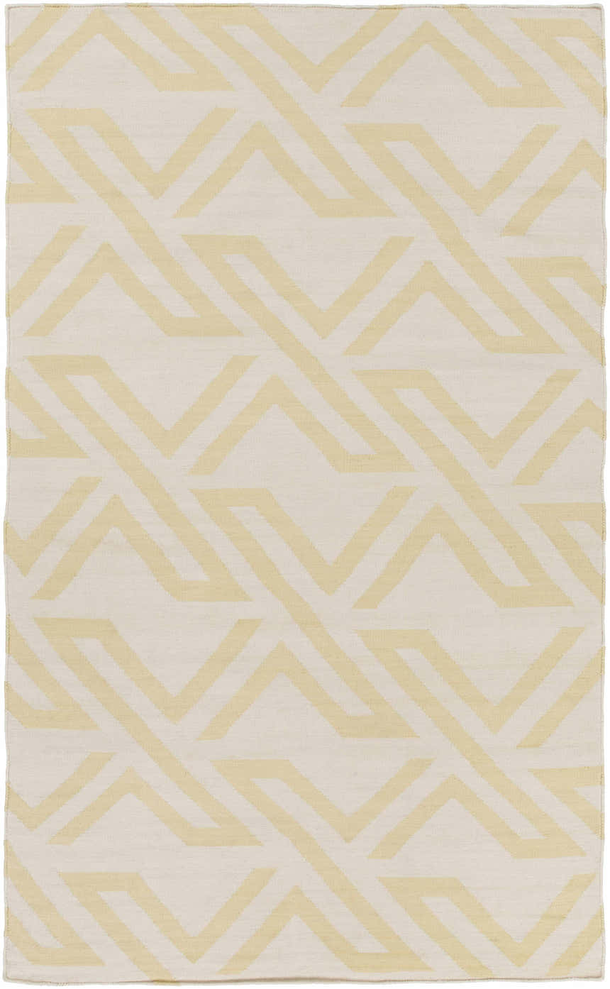 Close-up of the Malibu Area Rug. Hand-woven viscose rug with a contemporary geometric pattern in ivory and pale yellow. Design-Rectangle-576