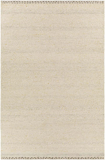 Close-up of the Yaniklar Cream flat woven wool rug. Beige and cream textured rug with charcoal stitching detail. Design-Rectangle-576