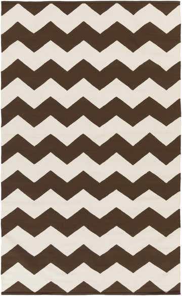 Close-up of the Masonville Area Rug. Hand-woven cotton rug with a contemporary brown and cream chevron pattern. Design-Rectangle-58