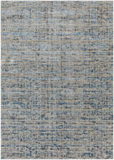 Close-up of the Maungatapere Area Rug, a contemporary rug in cream, gray, beige, taupe, and teal with a textured, woven design. Design-Rectangle-5373