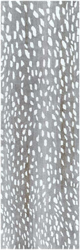 Close-up of the Athena Gray Giraffe Print Wool Rug, featuring a cream and gray animal pattern and hand-tufted texture. Design-Runner-268