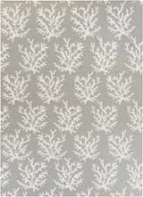 Close-up of Merchantville Area Rug, ivory coral pattern on light gray wool, hand woven texture. Design-Rectangle-811